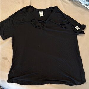 PINK Victoria’s Secret Black Lace-Up V-Neck
